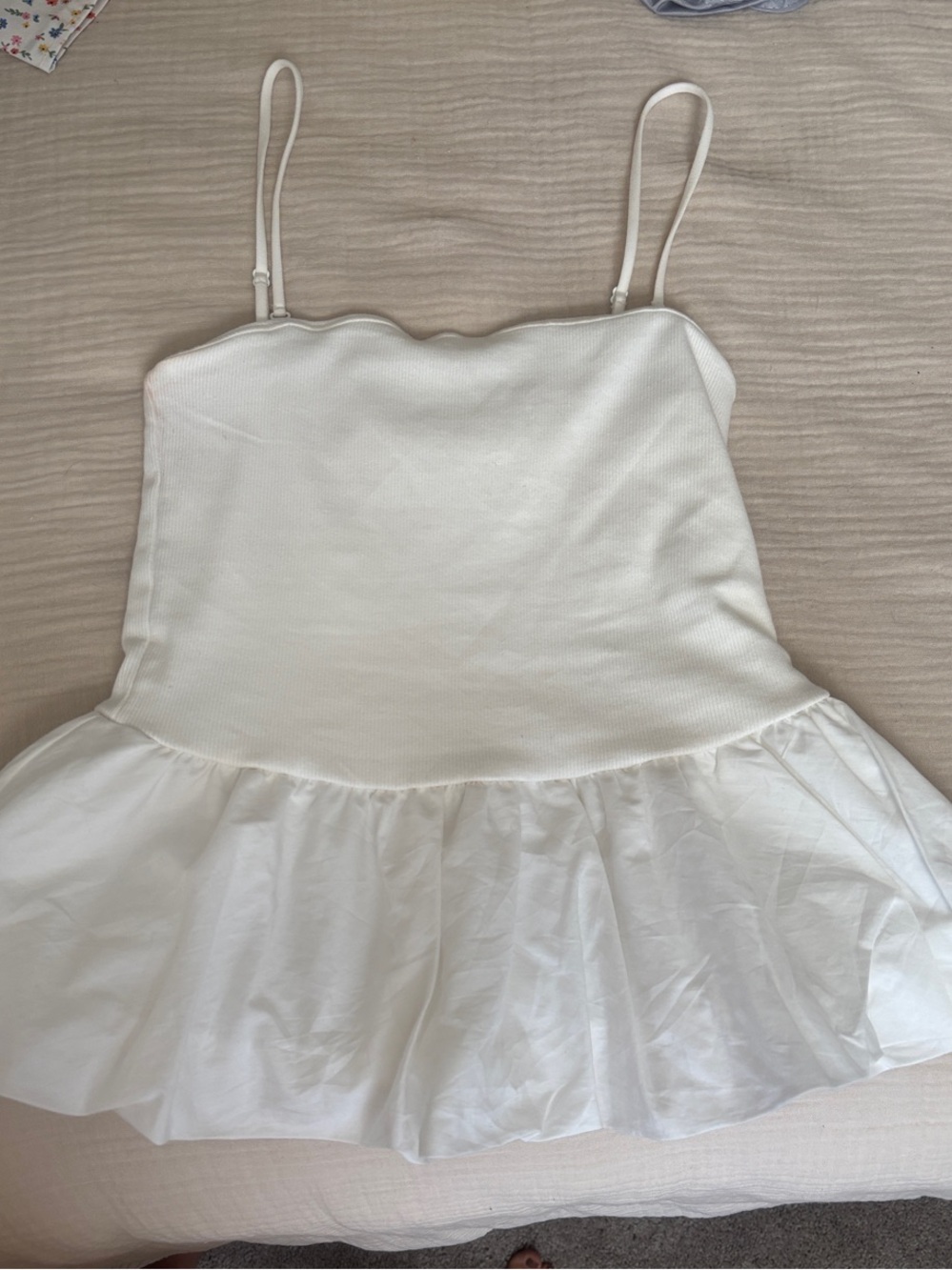 And Now This. White Peplum Top